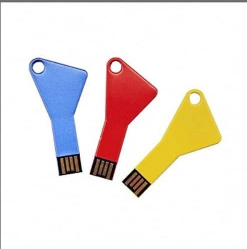 แฟลชไดร์ฟ USB โลหะทรงกุญแจ พร้อมสกรีนโลโก้และแกะสลักเลเซอร์