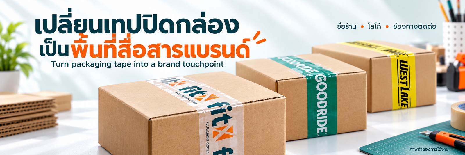 ตัวอย่างเทปพิมพ์โลโก้บนกล่องพัสดุ เปลี่ยนบรรจุภัณฑ์ให้เป็นพื้นที่สื่อสารแบรนด์